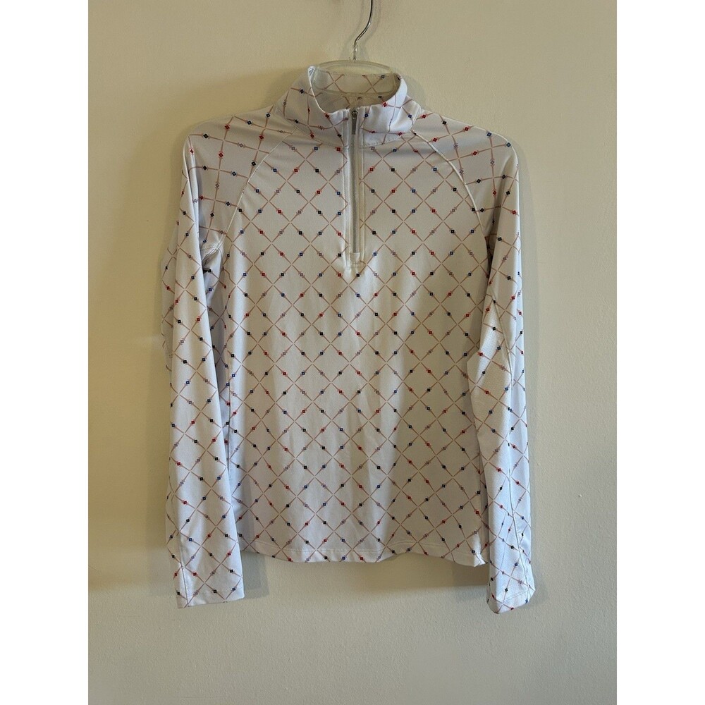 Lady Hagen Women's UV Long Sleeve 1/4 Zip White Geo Pullover Shirt Top Size XS